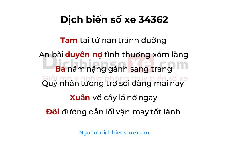 Dịch thơ biển số 34362