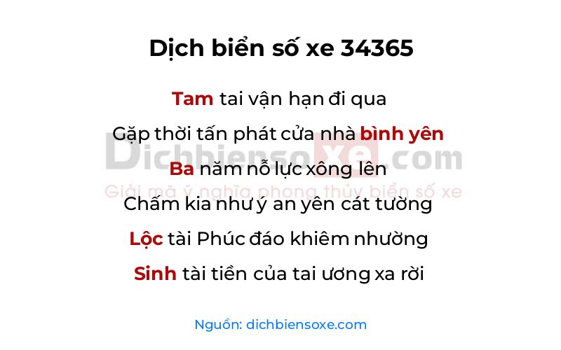 Dịch thơ biển số 34365