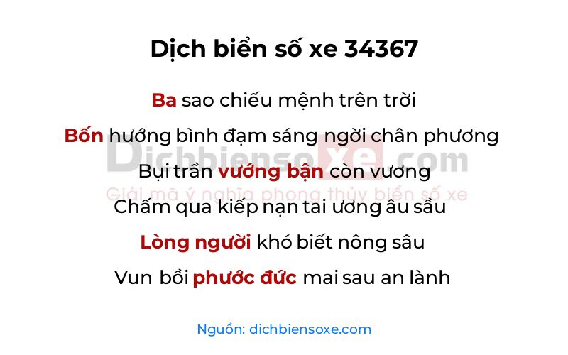 Dịch thơ biển số 34367