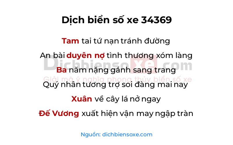 Dịch thơ biển số 34369