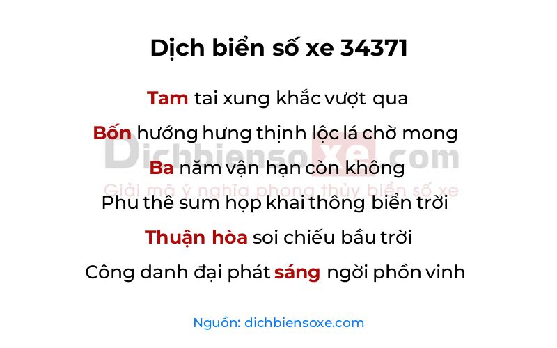 Dịch thơ biển số 34371