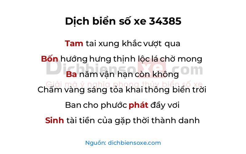 Dịch thơ biển số 34385