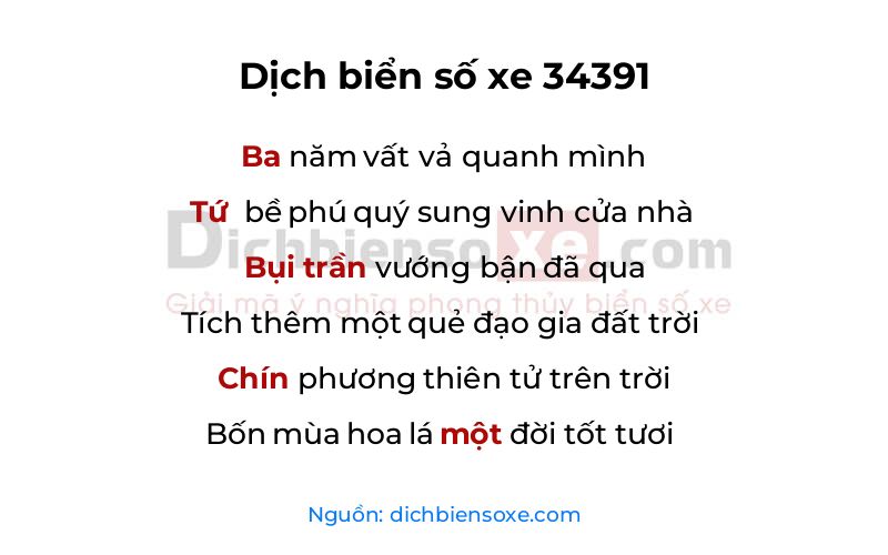 Dịch thơ biển số 34391