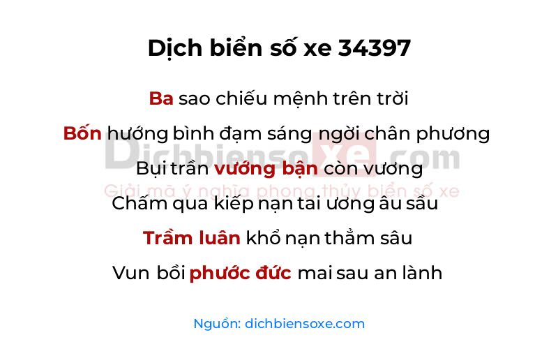 Dịch thơ biển số 34397