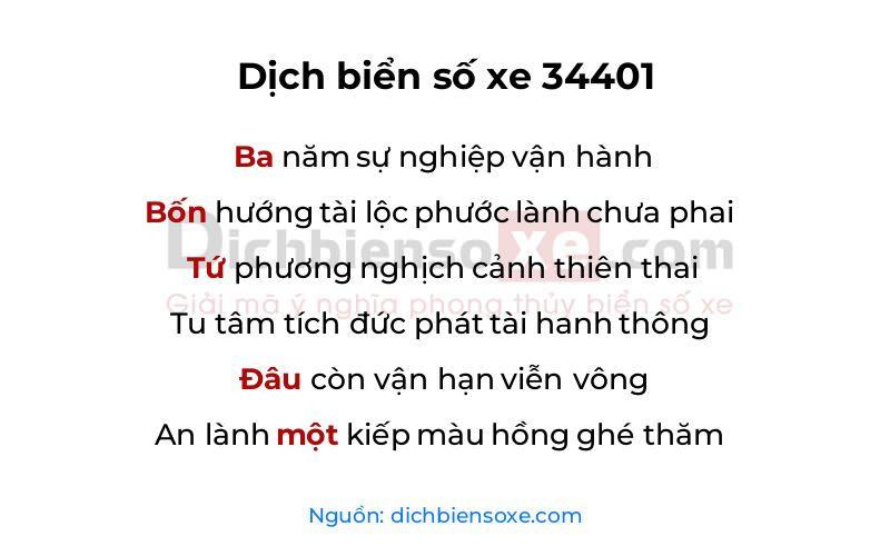 Dịch thơ biển số 34401