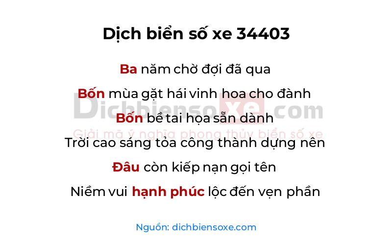 Dịch thơ biển số 34403