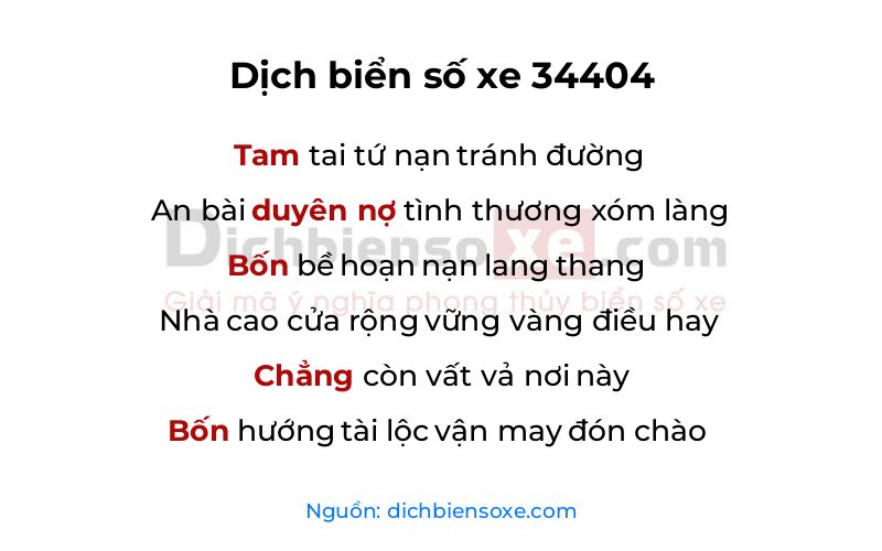Dịch thơ biển số 34404
