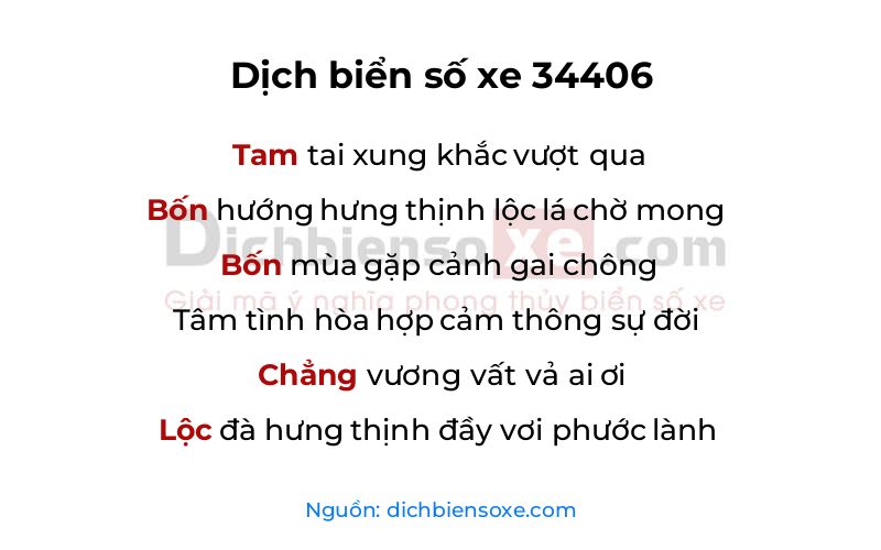 Dịch thơ biển số 34406