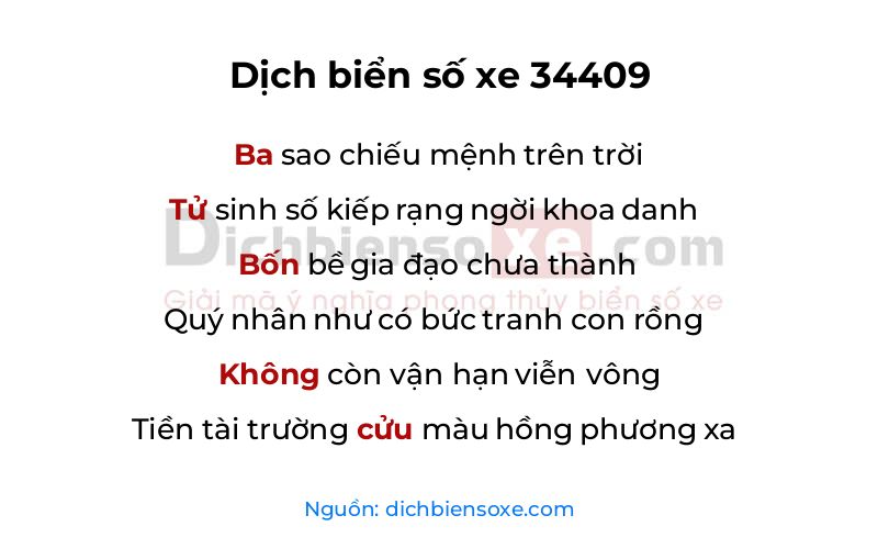 Dịch thơ biển số 34409