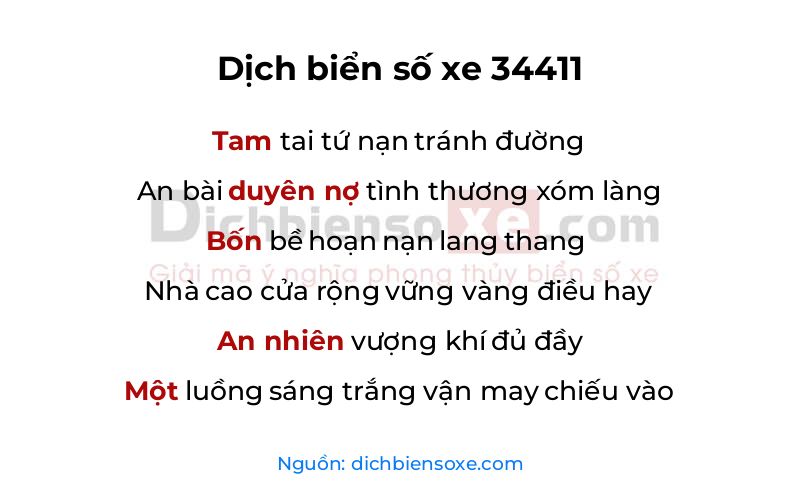 Dịch thơ biển số 34411