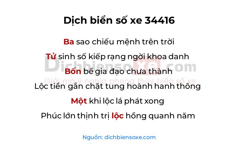 Dịch thơ biển số 34416