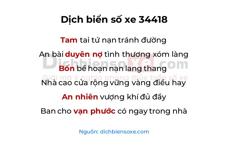 Dịch thơ biển số 34418
