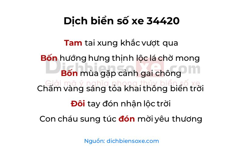 Dịch thơ biển số 34420