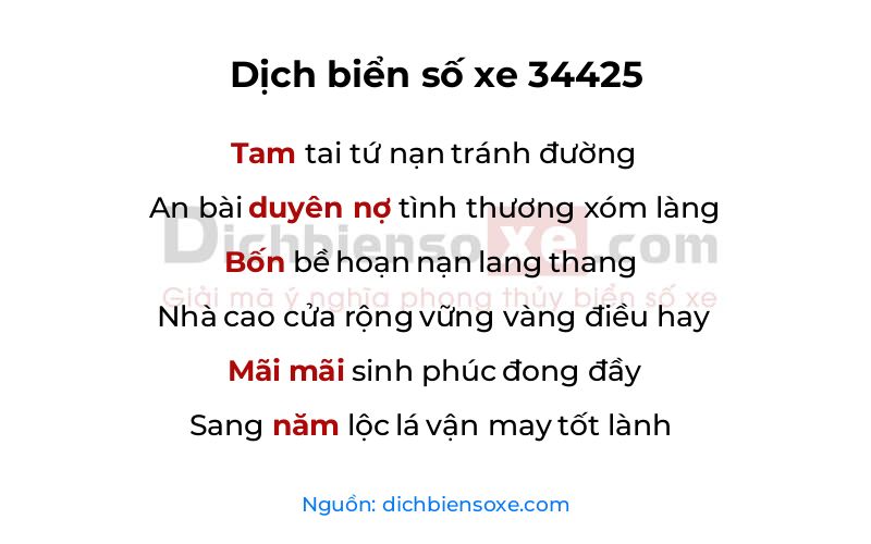 Dịch thơ biển số 34425