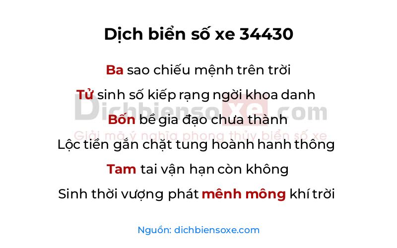 Dịch thơ biển số 34430