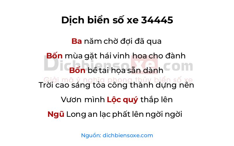 Dịch thơ biển số 34445