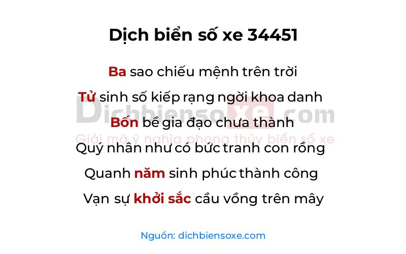 Dịch thơ biển số 34451