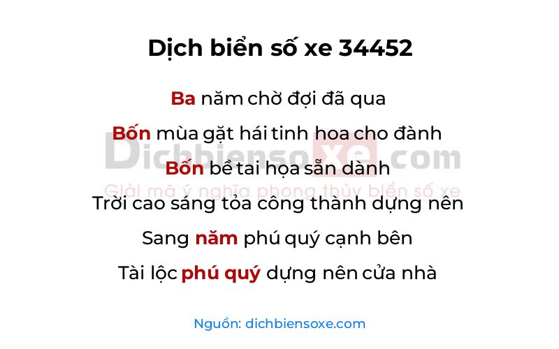 Dịch thơ biển số 34452