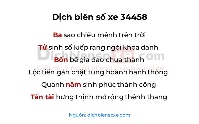 Dịch thơ biển số 34458