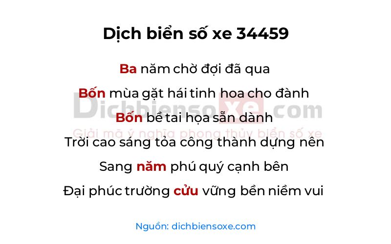 Dịch thơ biển số 34459