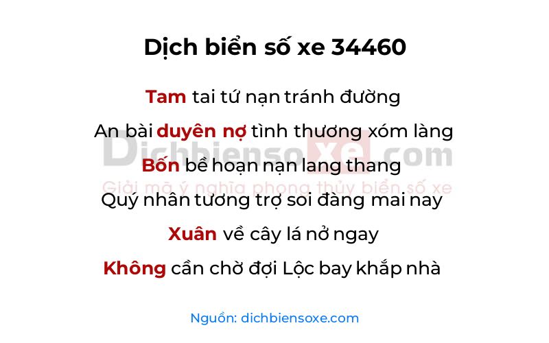 Dịch thơ biển số 34460