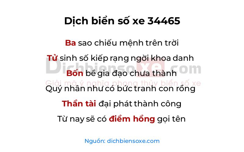 Dịch thơ biển số 34465