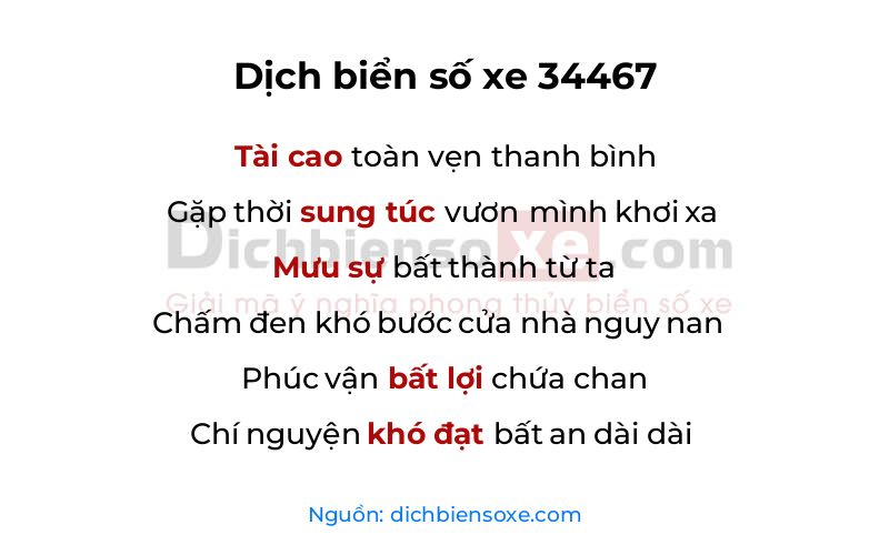 Dịch thơ biển số 34467