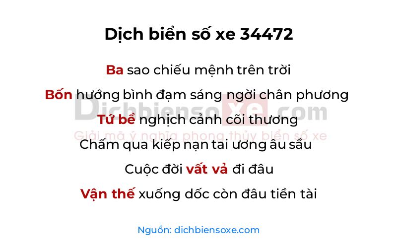 Dịch thơ biển số 34472