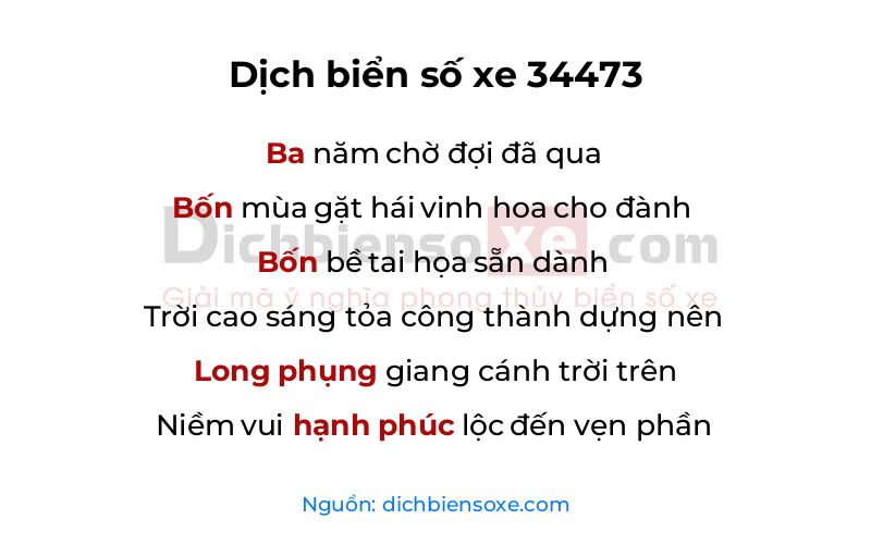 Dịch thơ biển số 34473