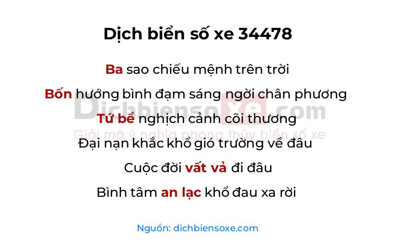Dịch thơ biển số 34478
