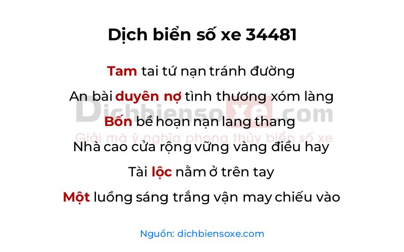 Dịch thơ biển số 34481