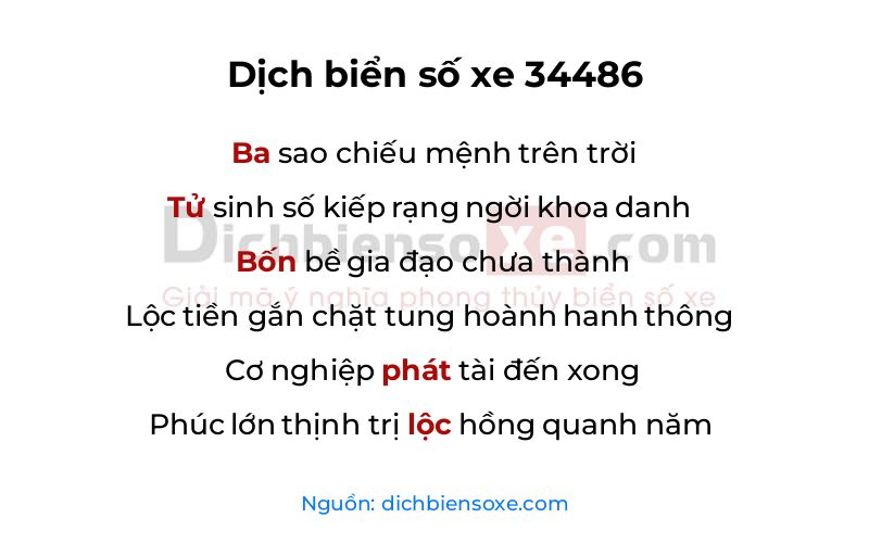 Dịch thơ biển số 34486