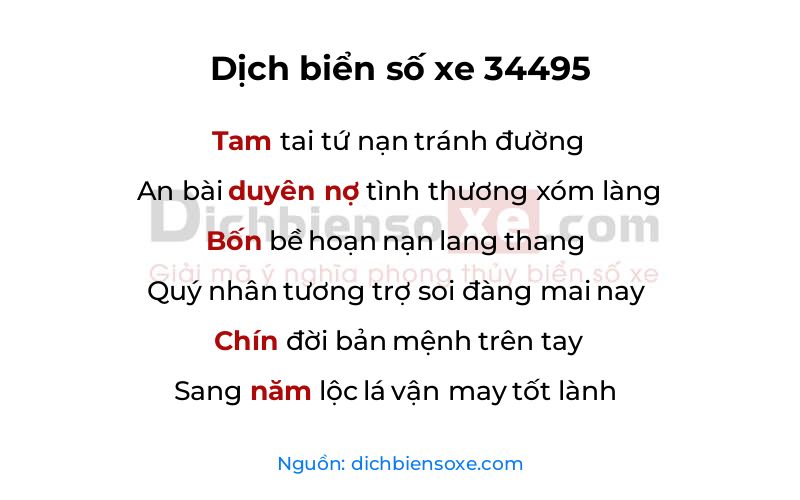 Dịch thơ biển số 34495