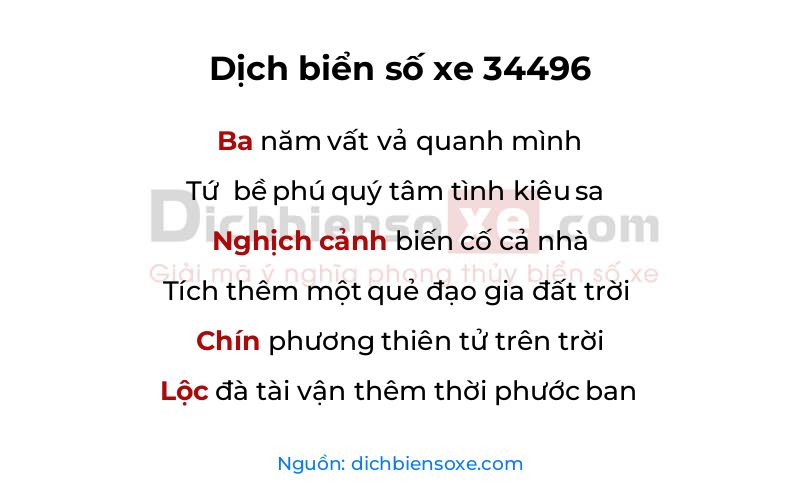 Dịch thơ biển số 34496