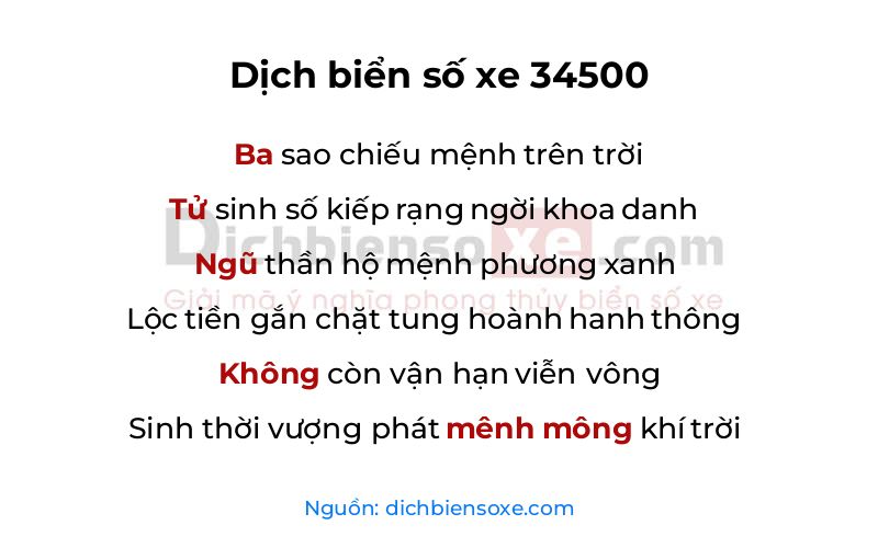 Dịch thơ biển số 34500