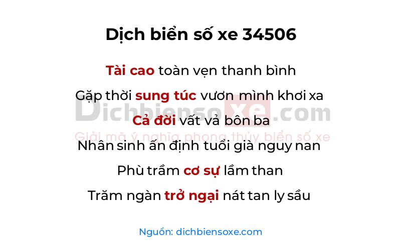 Dịch thơ biển số 34506