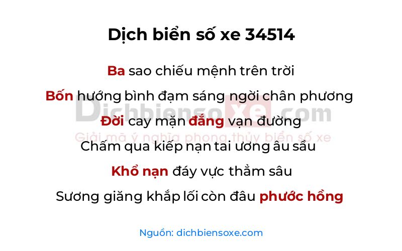 Dịch thơ biển số 34514