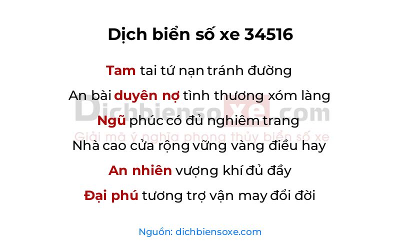 Dịch thơ biển số 34516