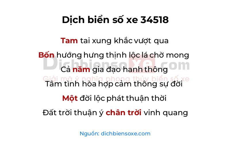 Dịch thơ biển số 34518