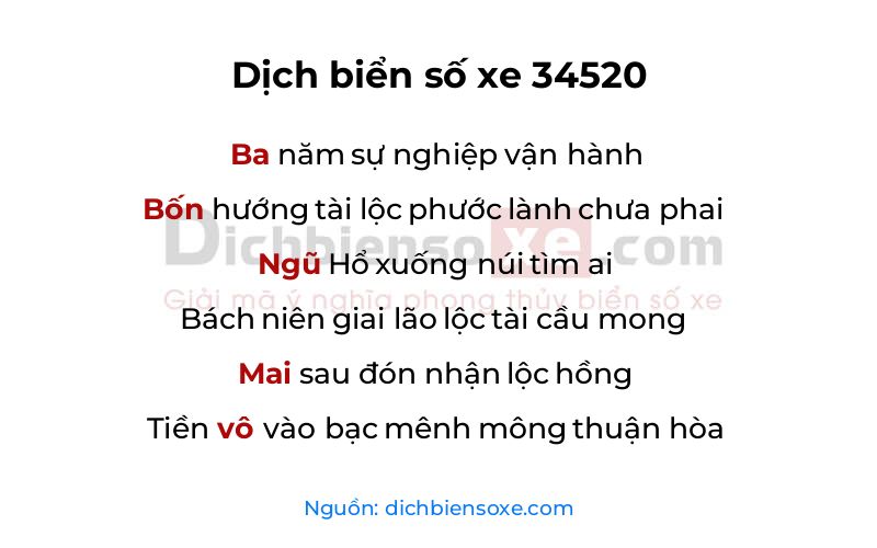Dịch thơ biển số 34520