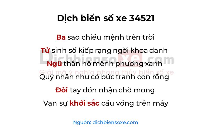 Dịch thơ biển số 34521