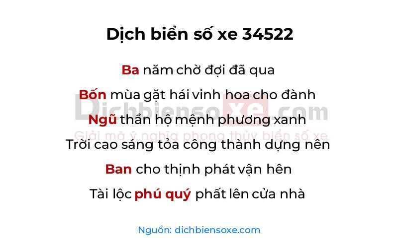 Dịch thơ biển số 34522