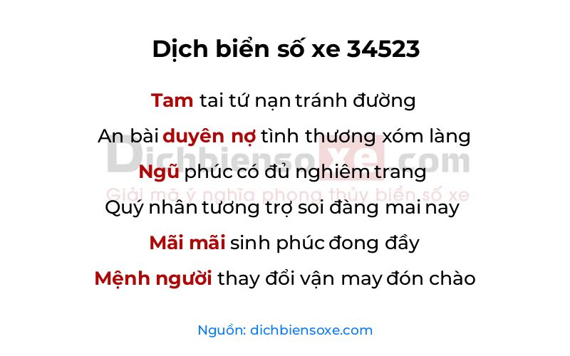 Dịch thơ biển số 34523