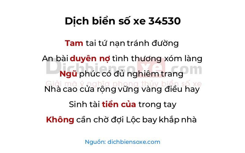 Dịch thơ biển số 34530