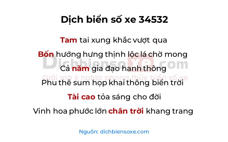Dịch thơ biển số 34532