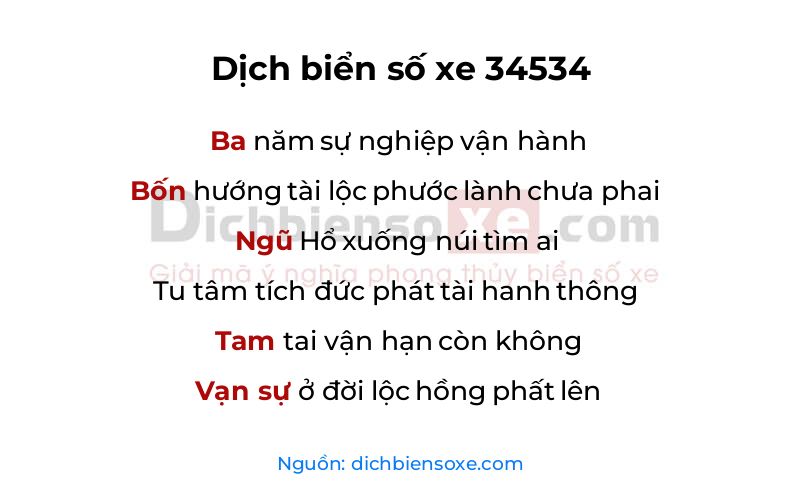 Dịch thơ biển số 34534