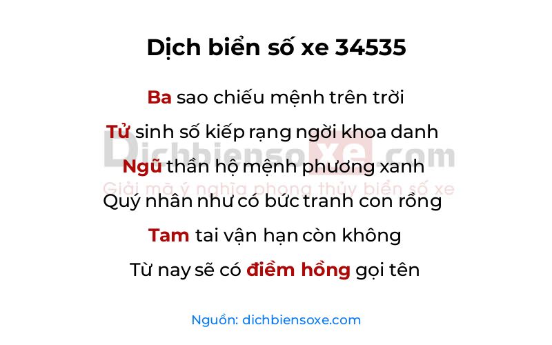 Dịch thơ biển số 34535