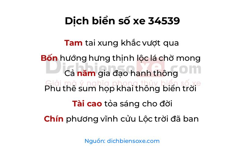 Dịch thơ biển số 34539