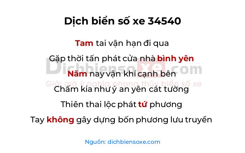 Dịch thơ biển số 34540