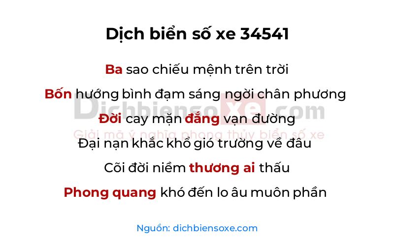 Dịch thơ biển số 34541